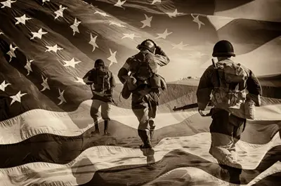 image of soldiers on a flag background